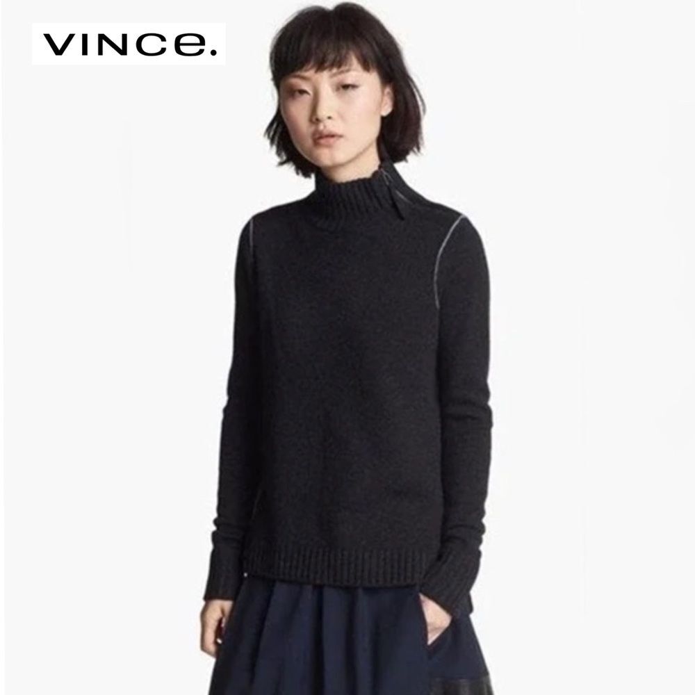 Vince Wool Cashmere Zip Mock Neck Sweater XS Gray Minimalist Quiet Luxury